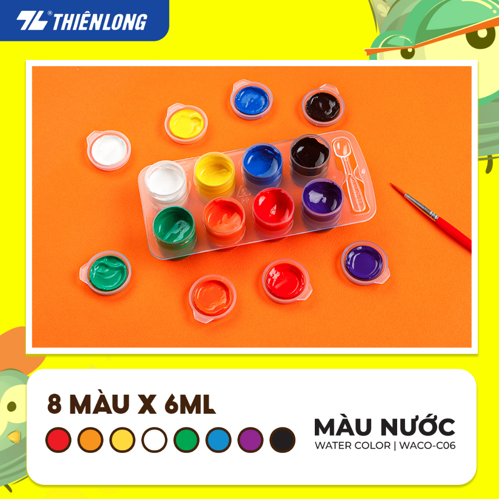 Màu nước Thiên Long Colokit 8 màu chuyên dụng, độ phủ tốt, dễ dàng pha trộn - Tặng kèm cọ + muỗng lấy màu WACO-C06