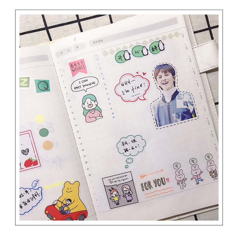 Sticker, gói 6 tấm khung viết chữ, dễ thương  có thể viết nhãn dán trang trí nhật ký tự làm album