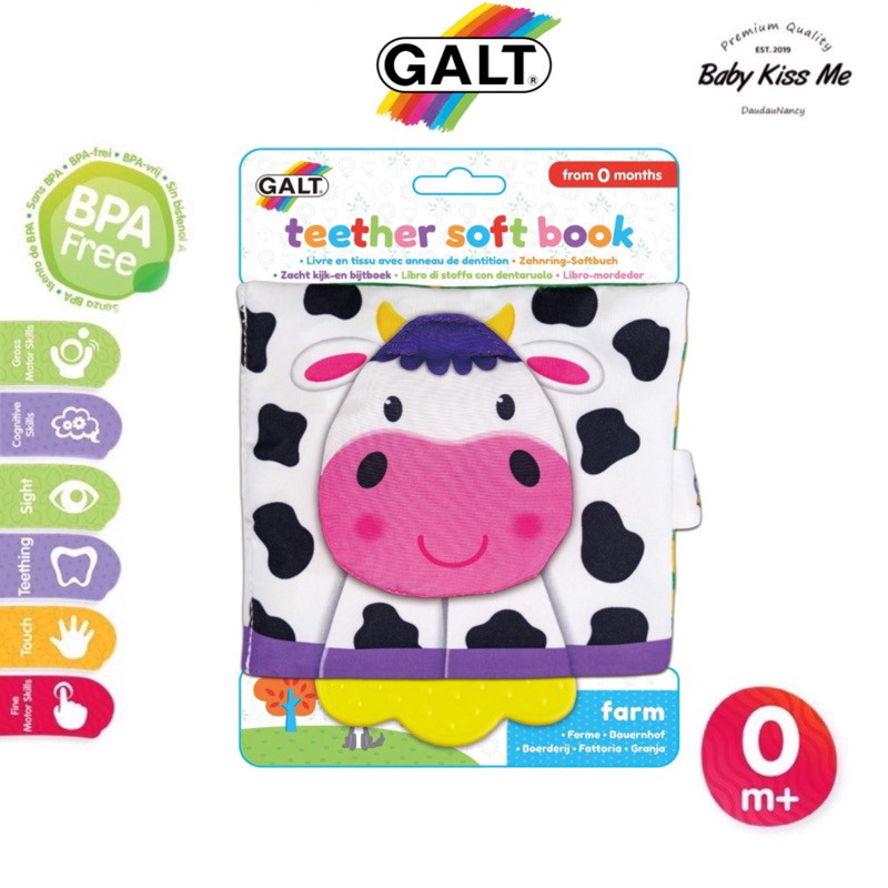 Sách vải tương tác kèm gặm nướu phát triển giác quan cho bé - Galt Toys Teether Soft Book