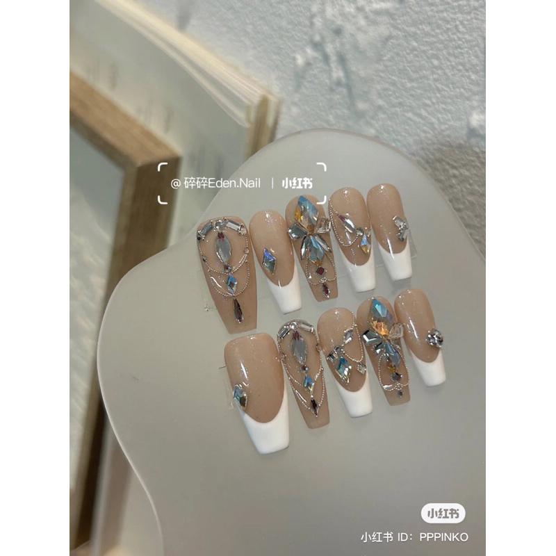 50 viên đá nail size mini màu Vàng Trà / Trắng / Xanh AB, đá chân bằng nail size mini đính móng