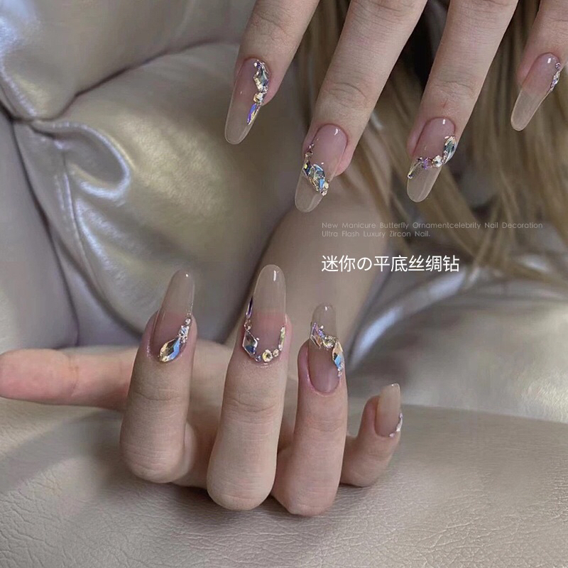 50 viên đá nail size mini màu Vàng Trà / Trắng / Xanh AB, đá chân bằng nail size mini đính móng