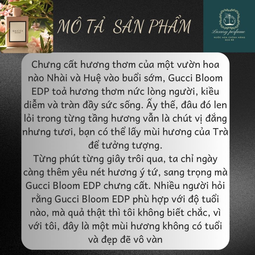 Nước hoa nữ | 10ml Gucci Bloom EDP - Chính Hãng - Quyến rũ, Sang trọng, Quý phái | Luxury Perfume