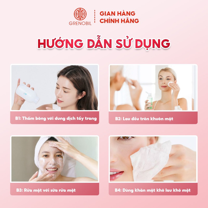 Bông tẩy trang GRENOBIL 120 miếng  tiết kiệm nước hoa hồng