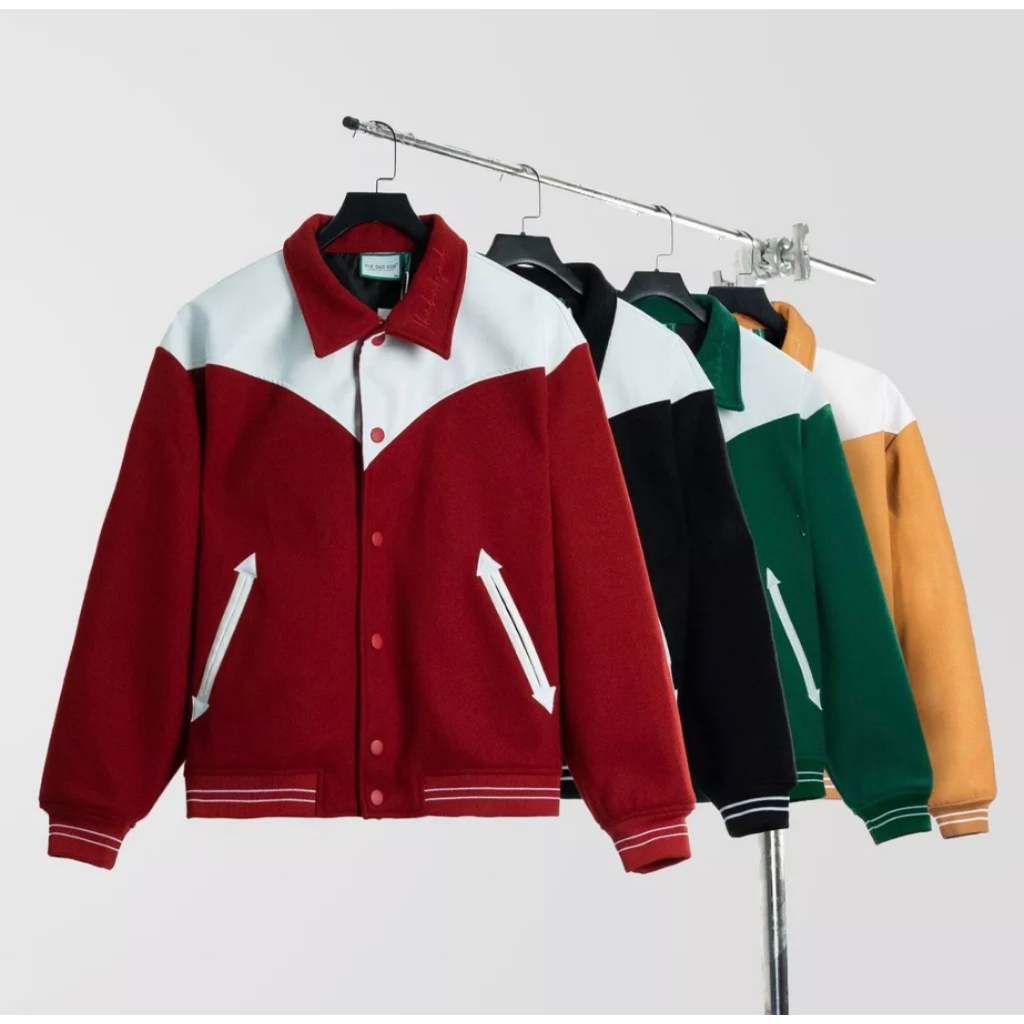 Áo Khoác Bomber Vasity Jacket Chất Dạ Phối Da 2 Lớp Cao Cấp - Áo Bomber Vasity Jacket Chính Hãng