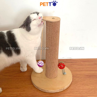 Trụ cào móng cho mèo PETTO cây cào móng cho mèo bằng gỗ KÈM ĐỒ CHƠI bóng chuông siêu xinh cho thú cưng  CT034