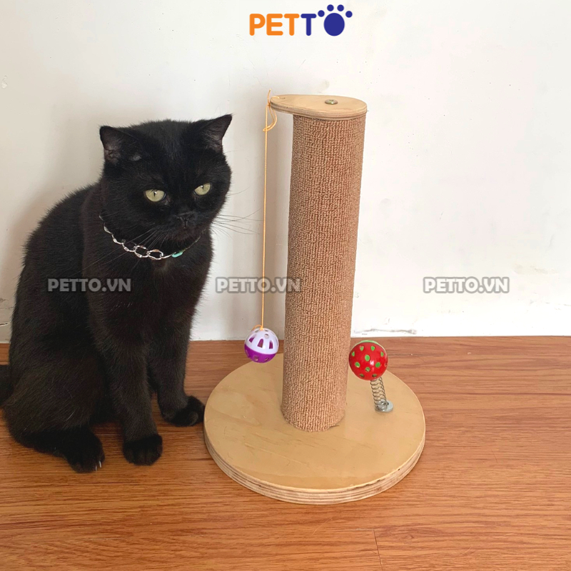 Trụ cào móng cho mèo PETTO cây cào móng cho mèo bằng gỗ KÈM ĐỒ CHƠI bóng chuông siêu xinh cho thú cưng  CT034