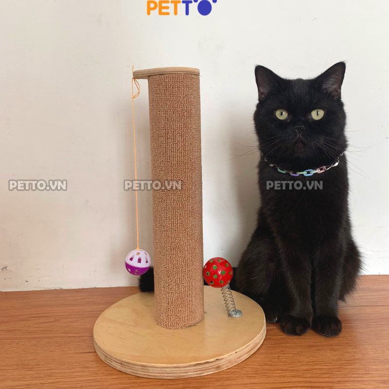 Trụ cào móng cho mèo PETTO cây cào móng cho mèo bằng gỗ KÈM ĐỒ CHƠI bóng chuông siêu xinh cho thú cưng  CT034