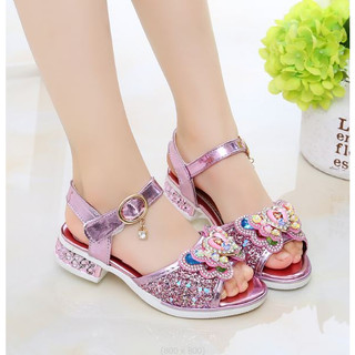 Giày sandal cao gót đính đá lấp lánh công chúa sofia bé gái