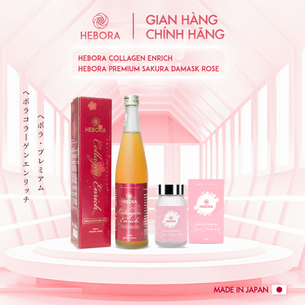 Combo nước uống Hebora Collagen Enrich 500ml và viên uống tỏa hương Hebora Premium Hộp 60 viên