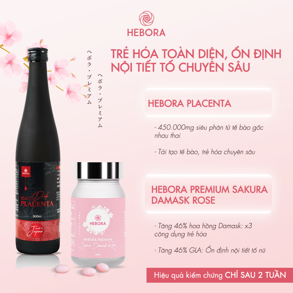 Combo Nước uống tế bào gốc nhau thai Hebora Placenta 500ml và viên tỏa hương Hebora Premium hộp 60 viên