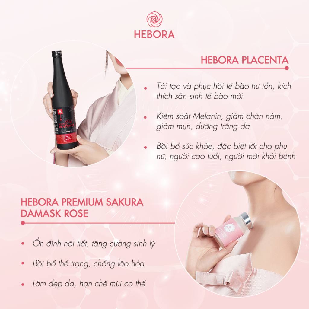 Combo Nước uống tế bào gốc nhau thai Hebora Placenta 500ml và viên tỏa hương Hebora Premium hộp 60 viên