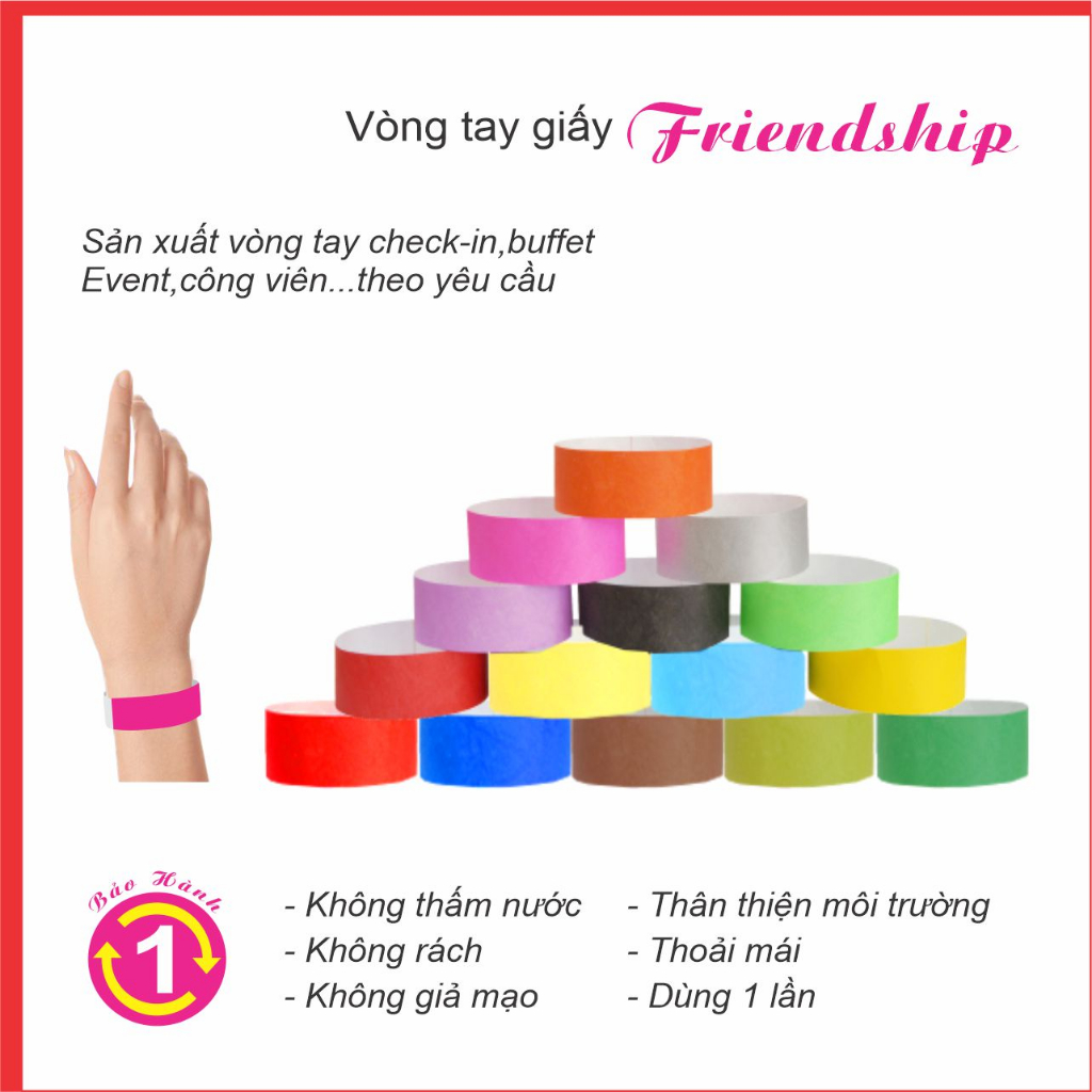 HCM 100 vòng tay giấy màu có sẵn cho sự kiện... Loại giấy dày PG