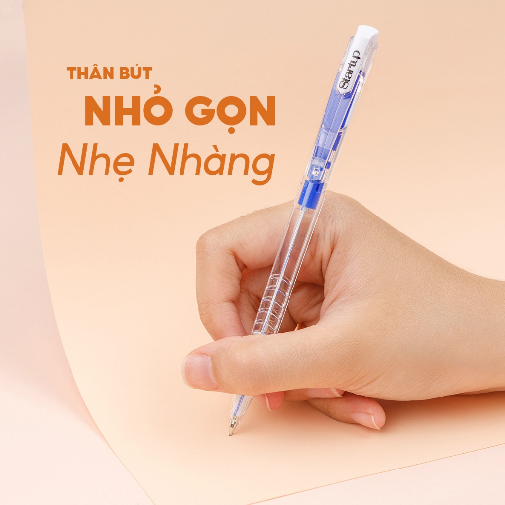 Combo 5 Bút Bi Thiên Long FO-039  ngòi 0.5mm mực xanh/đỏ/đen thiết kế đầu bấm mực đạt tiêu chuẩn quốc tế