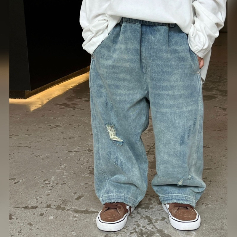 Quần jean bé trai suông rách Q231 size 90-140, quần dài trẻ em thu đông cao cấp