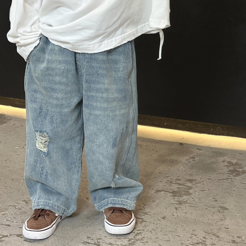 Quần jean bé trai suông rách Q231 size 90-140, quần dài trẻ em thu đông cao cấp