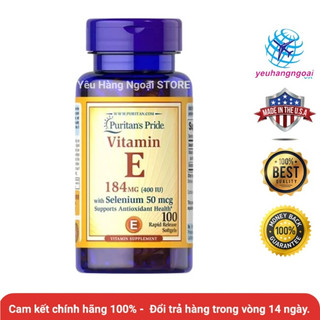 Vitamin E thiên nhiên 400 IU with Selenium 50mcg 100 viên của Puritan’s Pride Mỹ.