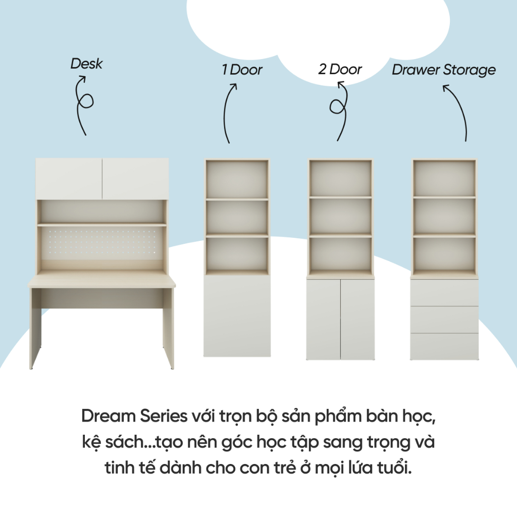 Bàn học gỗ ARIZE Mobelsys Dream Desk Storage