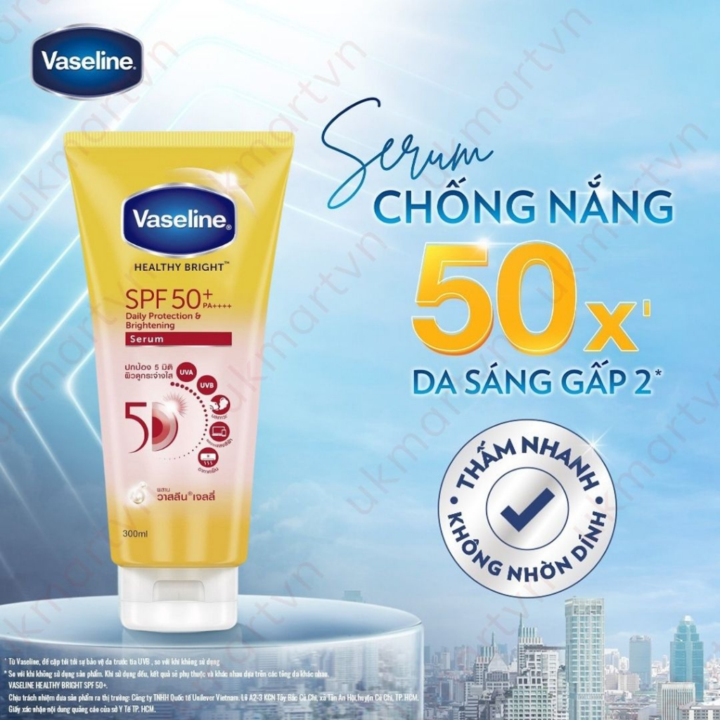 Vaseline 50x Serum Chống Nắng Cơ Thể SPF50 + Dưỡng Trắng Da Sáng Khoẻ