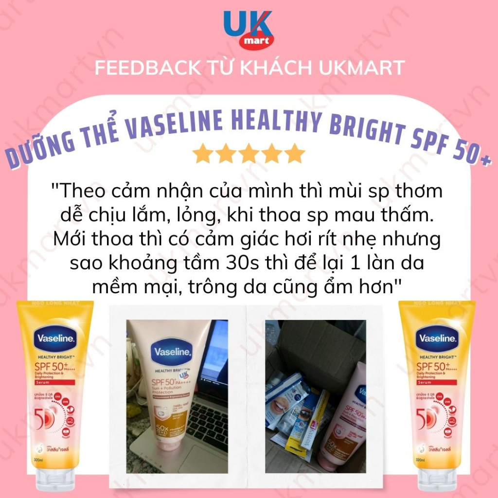 Vaseline 50x Serum Chống Nắng Cơ Thể SPF50 + Dưỡng Trắng Da Sáng Khoẻ