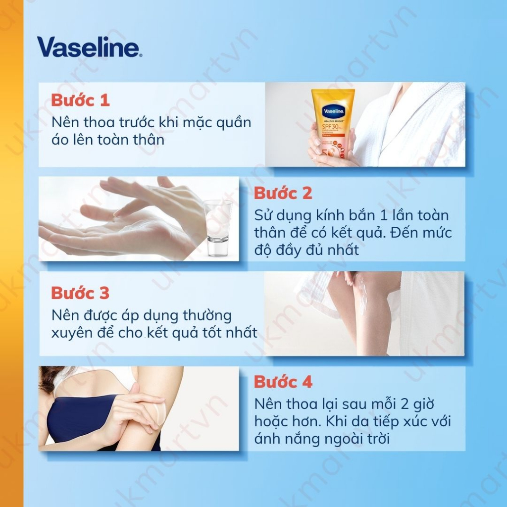Vaseline 50x Serum Chống Nắng Cơ Thể SPF50 + Dưỡng Trắng Da Sáng Khoẻ