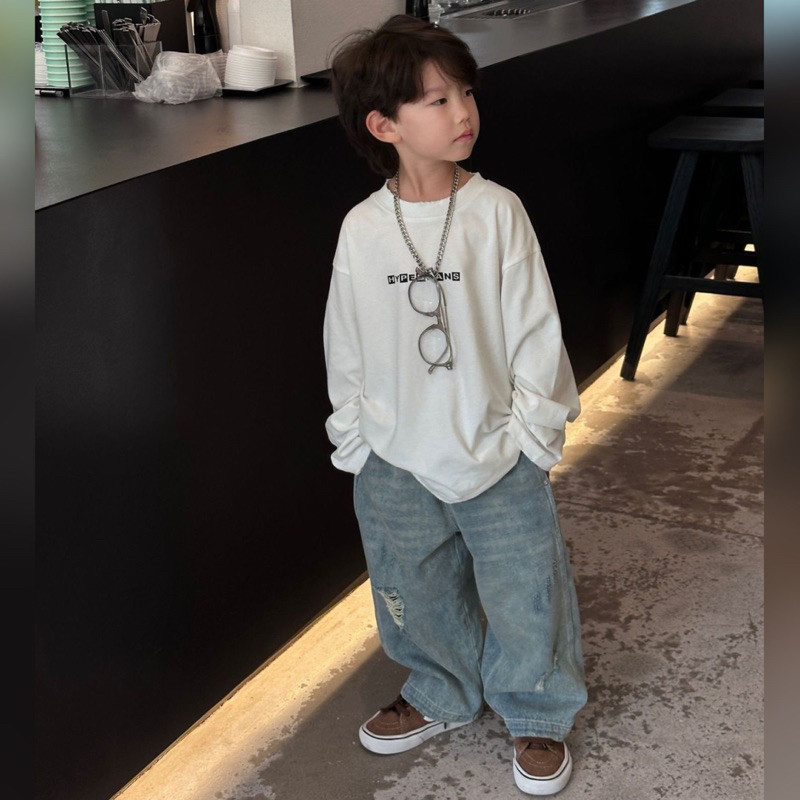 Quần jean bé trai suông rách Q231 size 90-140, quần dài trẻ em thu đông cao cấp