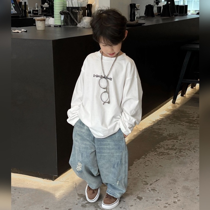 Quần jean bé trai suông rách Q231 size 90-140, quần dài trẻ em thu đông cao cấp