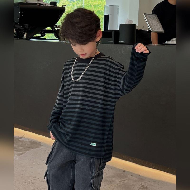 Áo thun bé trai sọc loang A365 size 90-140, quần áo trẻ em thu đông cao cấp