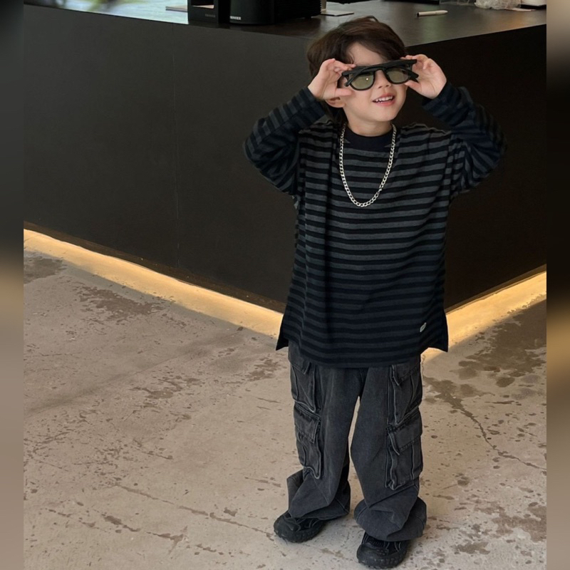 Áo thun bé trai sọc loang A365 size 90-140, quần áo trẻ em thu đông cao cấp