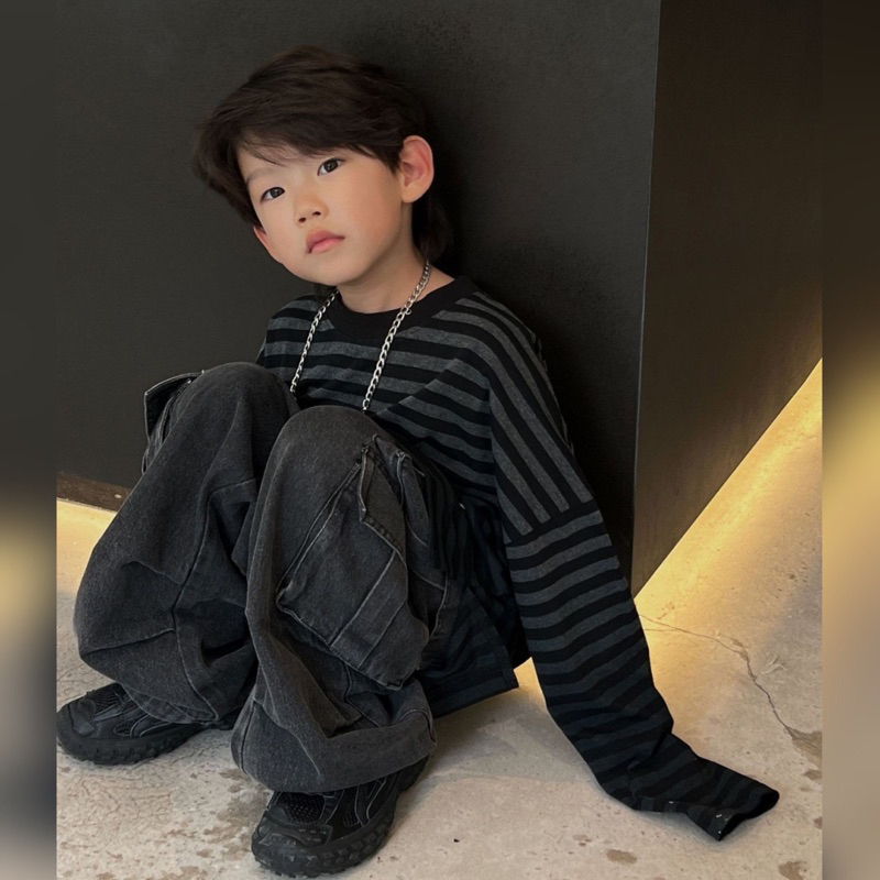 Áo thun bé trai sọc loang A365 size 90-140, quần áo trẻ em thu đông cao cấp