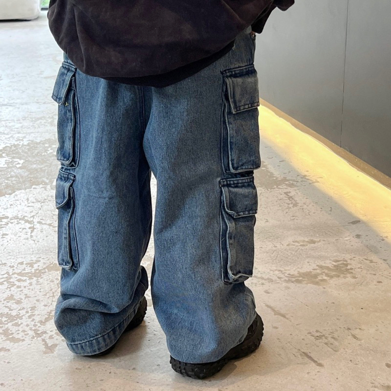 Quần jean bé trai suông túi hộp Q229 size 90-140, quần dài trẻ em thu đông cao cấp