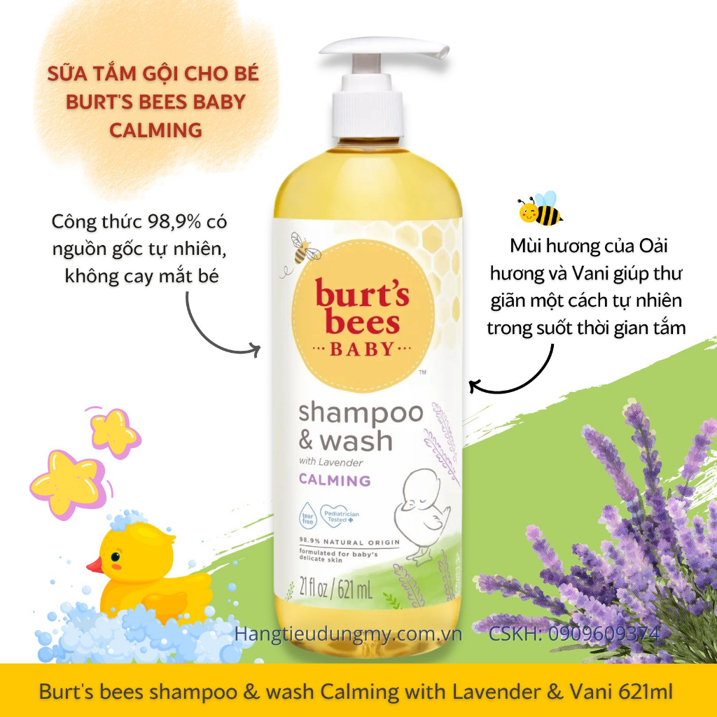 Tắm gội cho bé Burt's Bees Baby | 98.7% thành phần tự nhiên | Làm sạch nhẹ nhàng và dưỡng ẩm