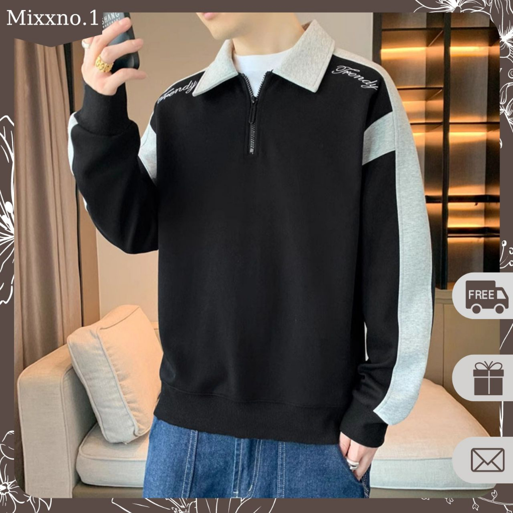 Áo Sweater Polo Nỉ Nam Nữ Dài Tay Unisex Tay Phối Viền Khóa Kéo Cổ Thời Trang Mixxno.1 TOP NAM 278