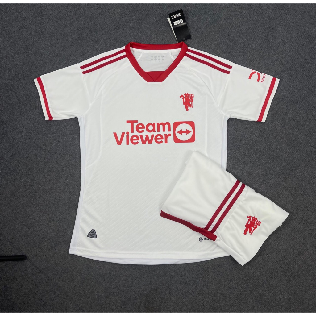 Bộ quần áo thể thao đá bóng Trẻ em đội MU mùa giải 2023-2024 , Áo đá banh cộc tay vải mè thoáng mát