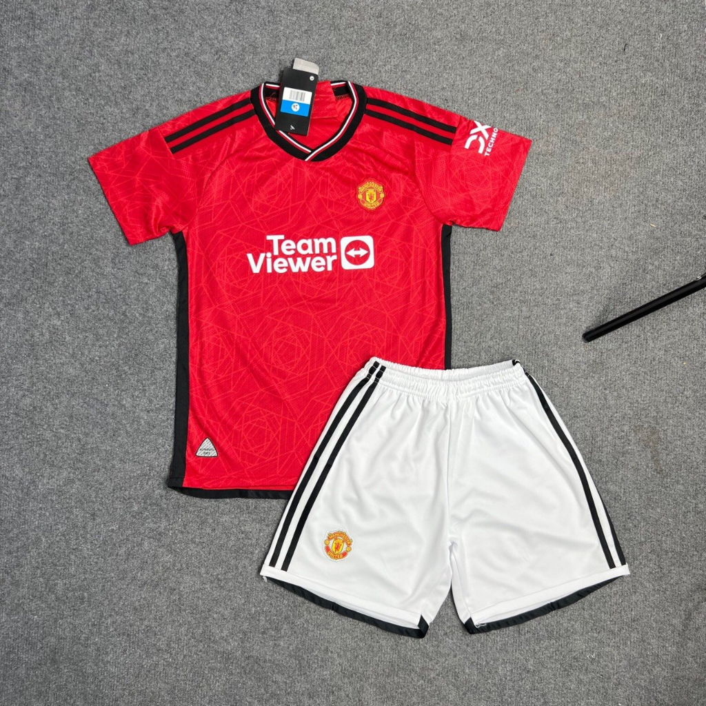 Bộ quần áo thể thao đá bóng Trẻ em đội MU mùa giải 2023-2024 , Áo đá banh cộc tay vải mè thoáng mát