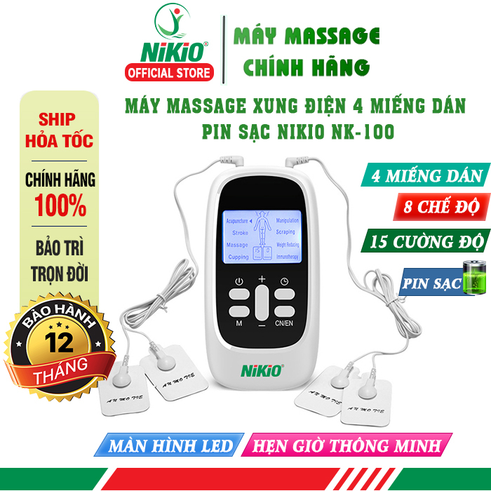 Máy massage xung điện 4 miếng dán Nikio NK-100 - Pin Sạc