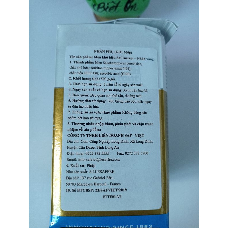 Men đầu bếp Vàng/Men khô dùng liền Saf-Instant cho bánh Ngọt loại 500gr