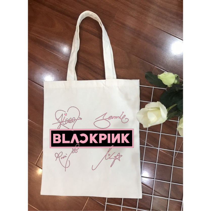 TÚI XÁCH BLACKPINK CANVAS IN HÌNH CHỬ KÝ CỰC ĐẸP