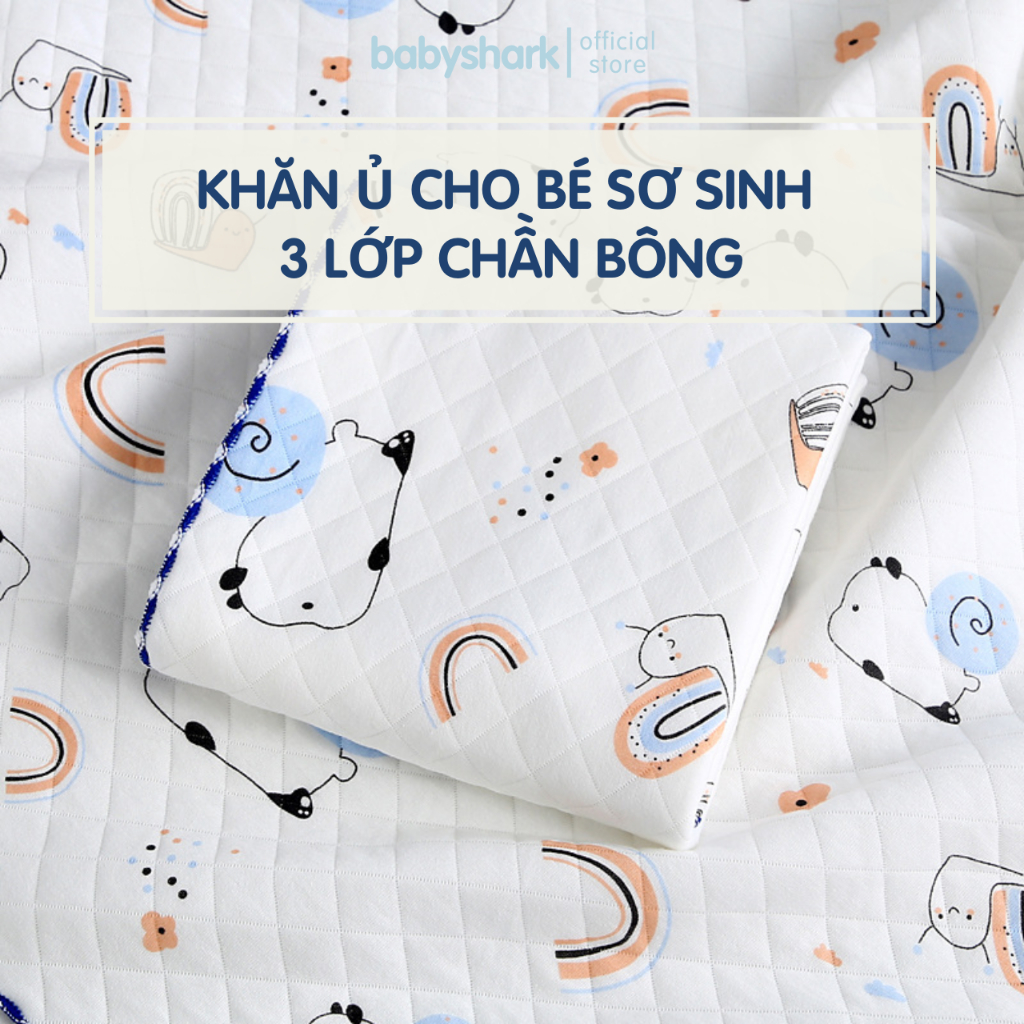 Khăn ủ cho bé sơ sinh Babyshark 3 lớp chần bông mềm mại thoáng khí, khăn quấn bé sơ sinh mùa đông giúp bé ngủ ngon