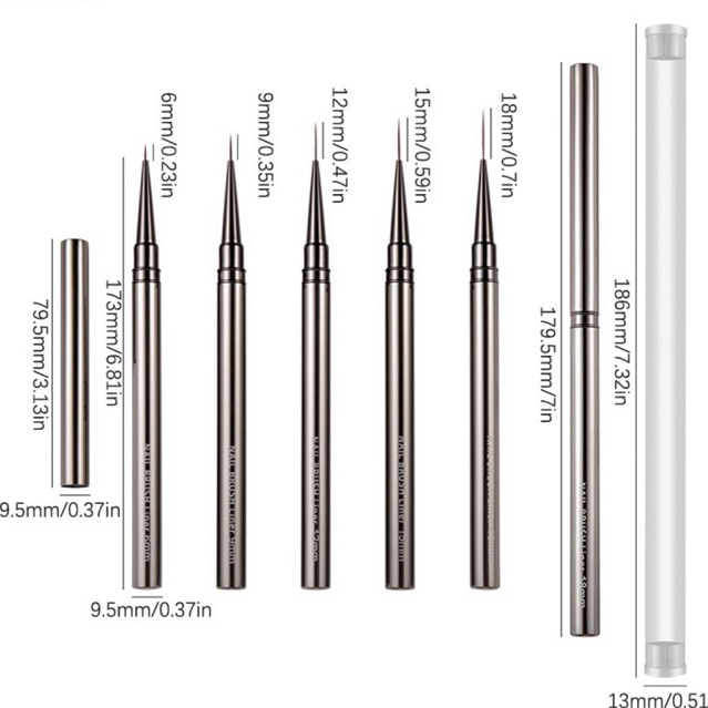 Cọ vẽ, Bút vẽ móng nét lông chồn nail siêu mảnh 9mm- 12mm-15mm