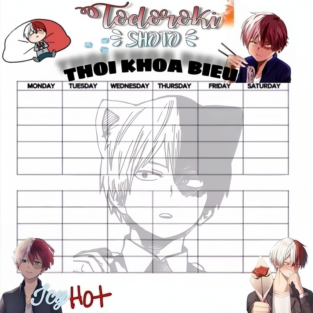 Thời khóa biểu Anime My Hero Academia char Shoto, Deku, Baku, Toga......