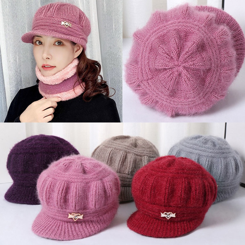 Nón Beret Vải Len Nỉ Dày Dặn Ấm Áp in Họa Tiết Thời Trang Cho Phụ Nữ Trung Niên Và Lớn Tuổi 60 Mũ Lưỡi trai Lót Lông
