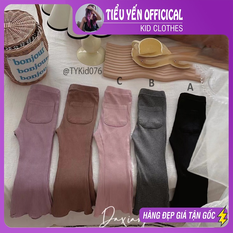 Quần áo trẻ em, Quần ống loe bé gái, quần bé gái vải tăm mềm siêu co giãn 3 màu ABC cho bé 9-27kg Q076 | Tiểu Yến KID