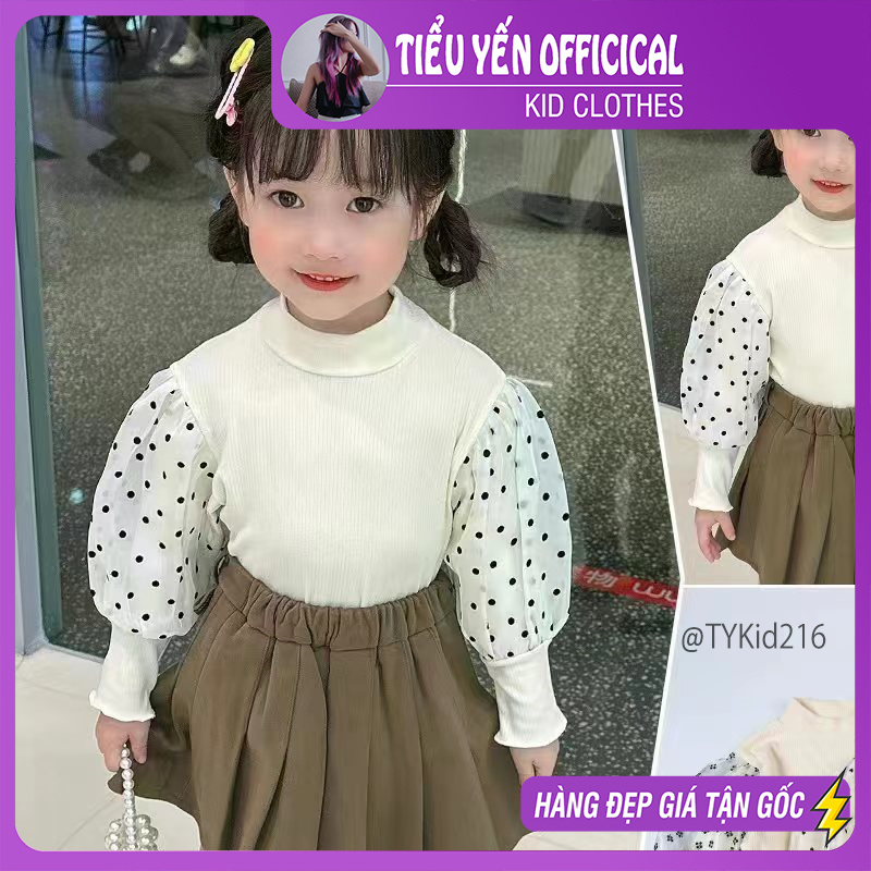 Quần áo trẻ em, Áo bé gái, áo nỉ giữ nhiệt kiểu dáng tay bồng tiểu thư cho bé 9-27kg A216 | Tiểu Yến KID