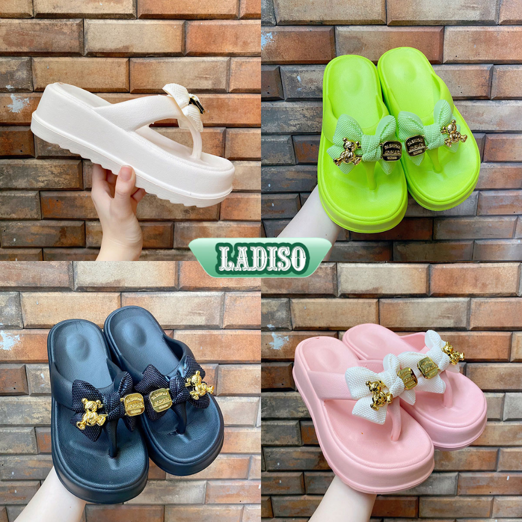 Dép nữ quai kẹp xỏ ngón phối nơ nhựa chất nhựa eva mềm nhẹ , đế cao 6cm tôn dáng LADISO - TT522
