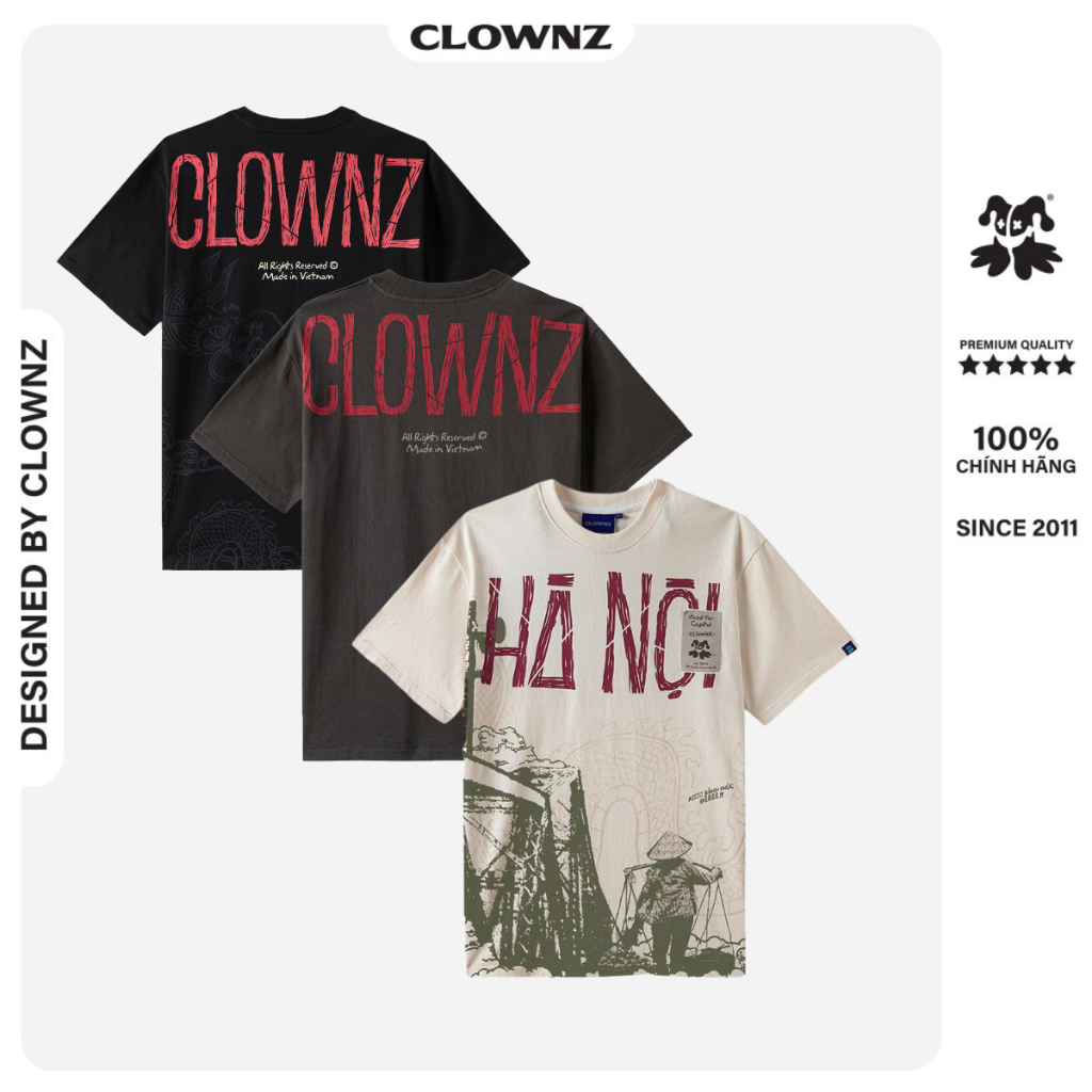 Áo thun trơn tay lỡ local brand ClownZ Hà Nội phông cổ tròn form rộng cotton unisex nam nữ nhiều màu