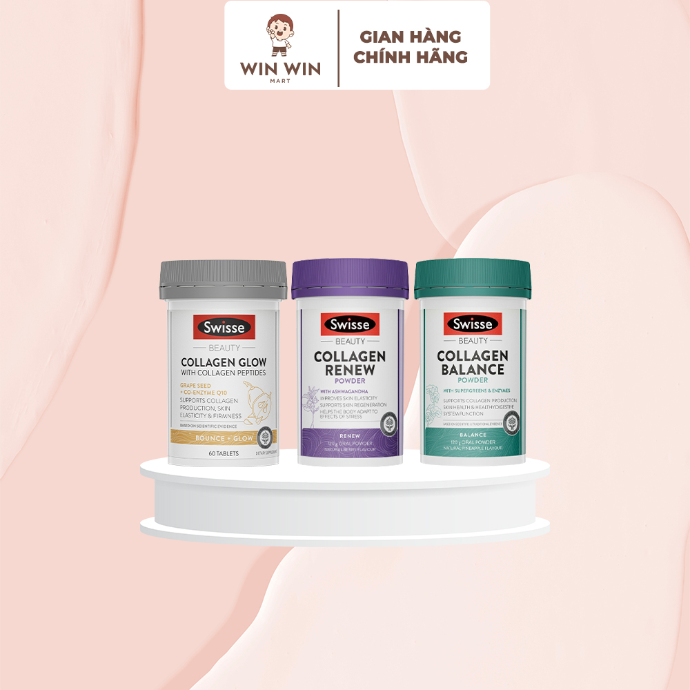Combo bột collagen đẹp da Swisse Úc - Swisse Beauty Collagen Powder Balance Renew Glow