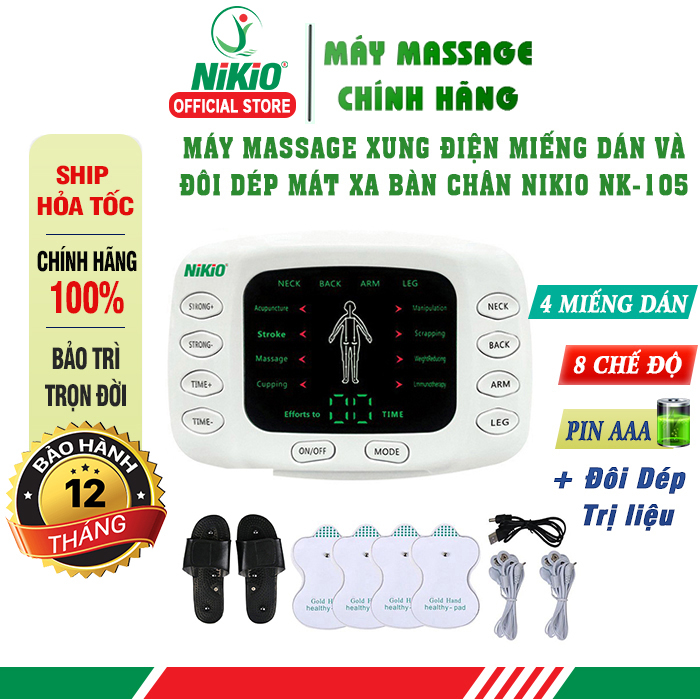 Máy Massage Xung Điện Miếng Dán Và Đôi Dép Bàn Chân Nikio NK-105