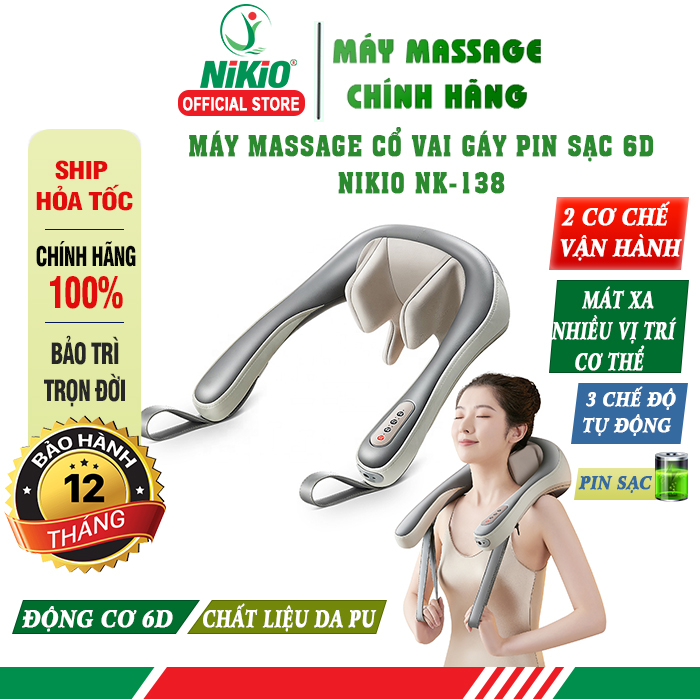 Máy massage xoa bóp day ấn cổ vai gáy 6D Nikio NK-138 - Pin sạc