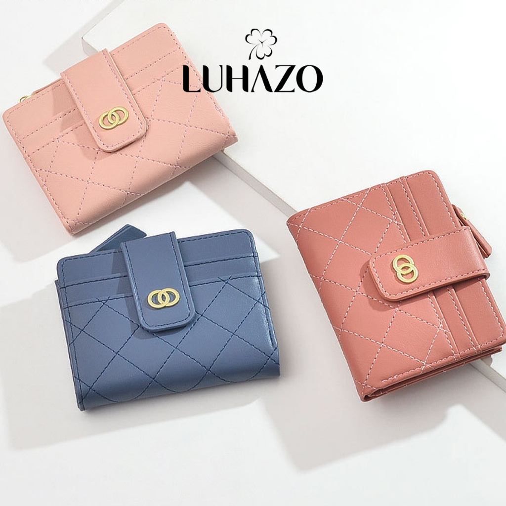 Ví nữ mini cầm tay ngắn LUHAZO đựng thẻ đường may hình thoi thiết kế sang trọng khóa kéo thời trang Quảng Châu C307-NGẮN