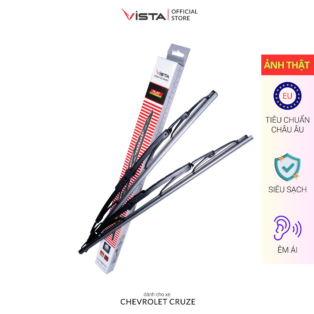 Gạt Mưa Cho Xe Chevrolet Cruze Thương Hiệu VISTA - Xương Sắt - Tiêu Chuẩn Châu Âu - Siêu Sạch - Siêu Bền